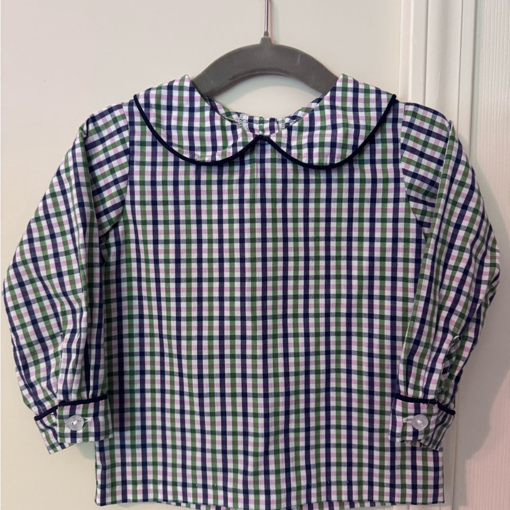 Little English Green, purple & pink Plaid Peter Pan Collar Top